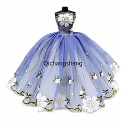 Blue Floral Lace Wedding Dresses for Barbie Doll Clothes 1/6 Dolls Accessories for Barbie Outfit Princess Evening Gown Toy 11.5