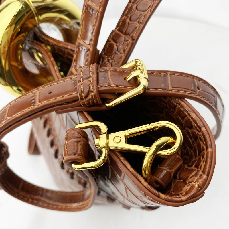 Small Irregular Shape Bucket Bags For Women Luxury Designer Handbags Purses 2025 New In PU Crocodile Pattern Metal Ring Shoulder