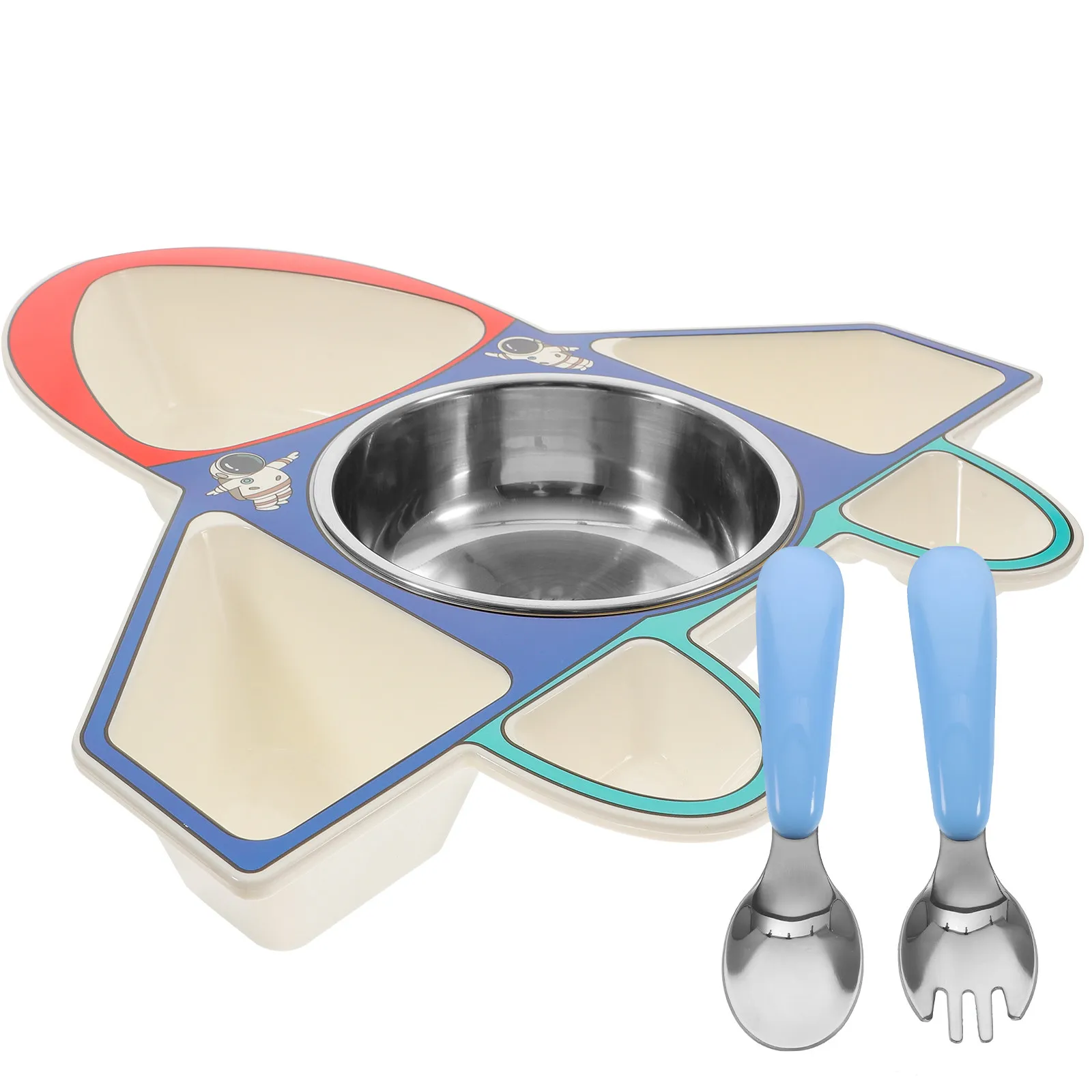

1Set Kids Feeding Dinner Plate Divided Toddler Food Plate Airplane Shape Spoon Fork Cartoon Design Kids Plates