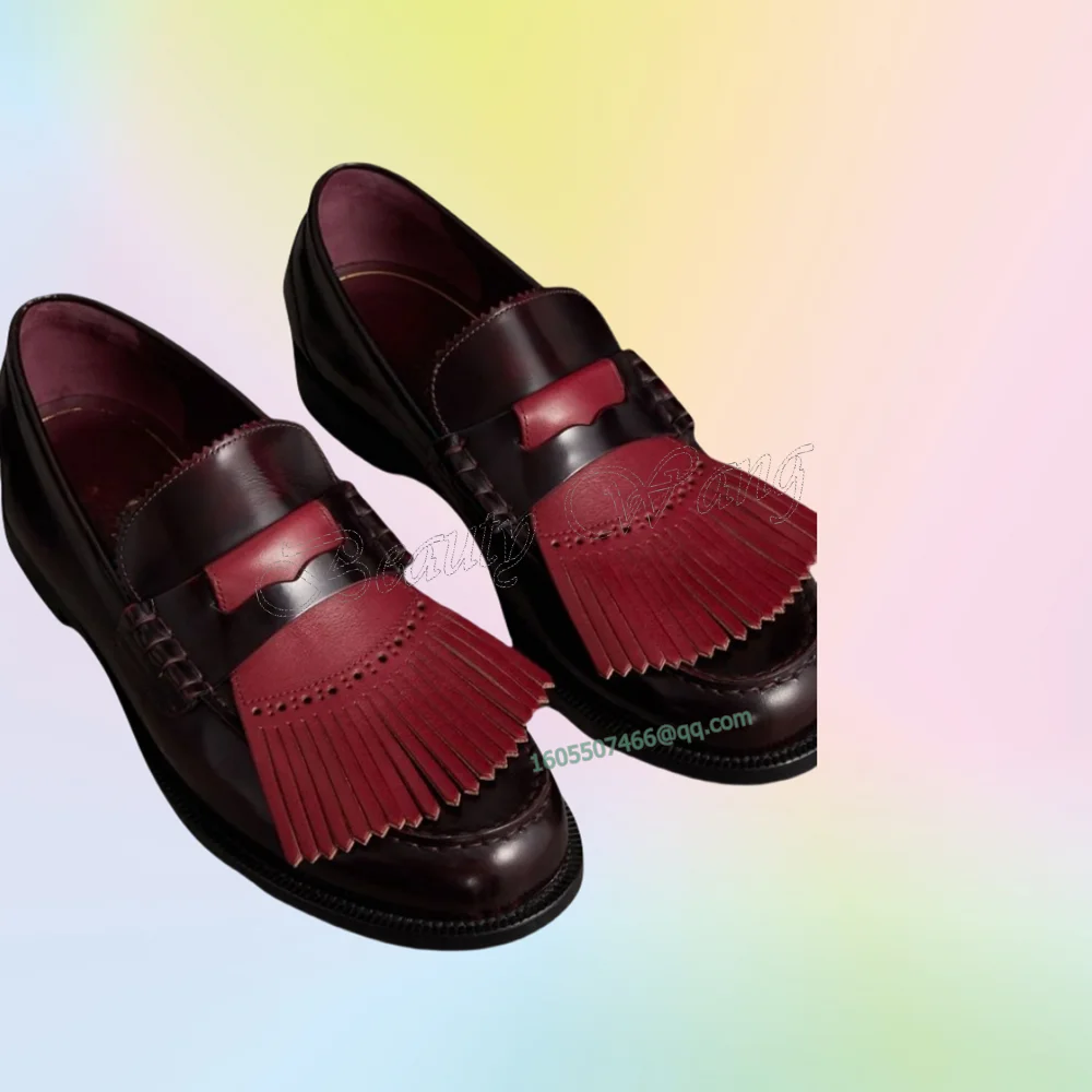 

Black Red Fringe Decor Men Shoes Pumps Strange Round Toe Men's Dress Shoes Gentlemen Slip on Party Shoes 2025 Big Size 47 Autumn