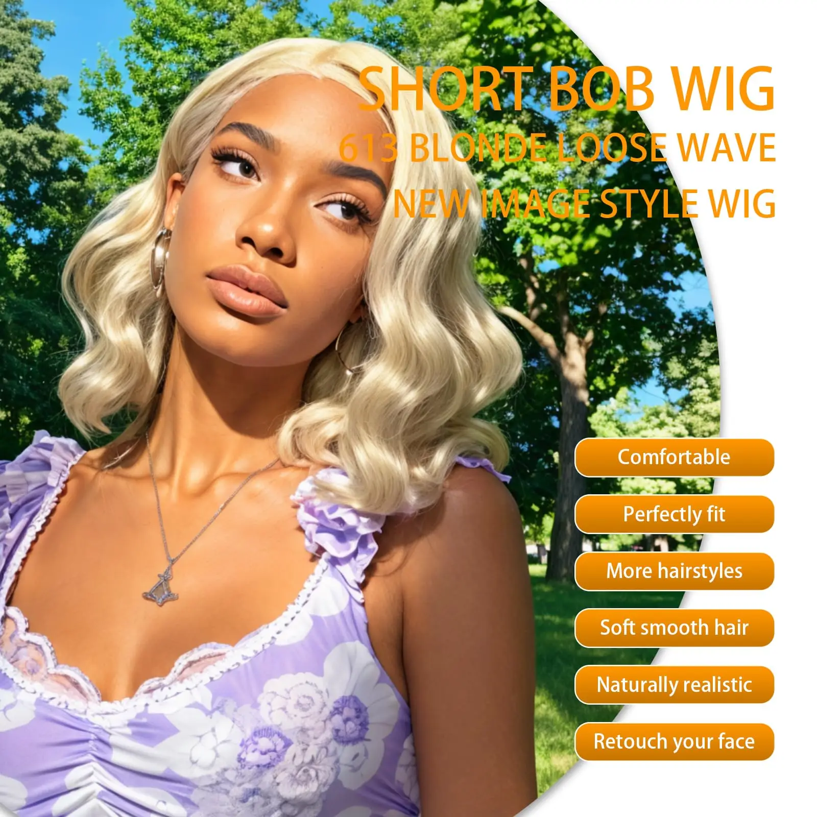 UStyleHair 613 Blonde Bob Lace Hair Lace Front Short Wave Wig Side Part Synthetic Front Wig Heat Resistant Synthetic Hair Daily