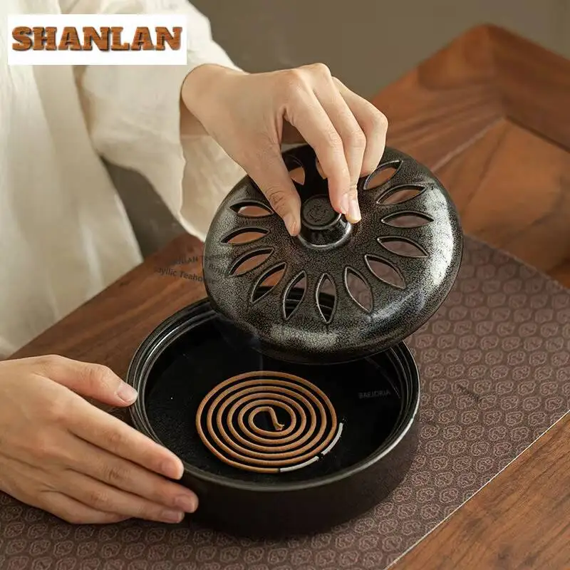 Kiln Fambe Black Incense Holder Incense Smoke Waterfall Incense Burners Aromatherapy Censer Tea Services Supplies Decoration