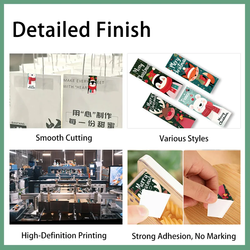 1 لفة ملصقات عيد الميلاد - شجرة عيد الميلاد اللطيفة، سانتا كلوز، الرنة، عيد ميلاد سعيد - لتغليف الهدايا، التعبئة والتغليف