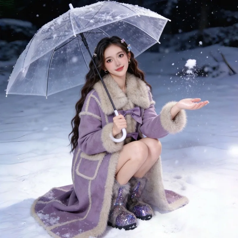 2026 Winter Women's Clothing New Fashion Fur Integrated  Coat Thickened Warm Sweet Princess Style Long Fur Temperament Commuting