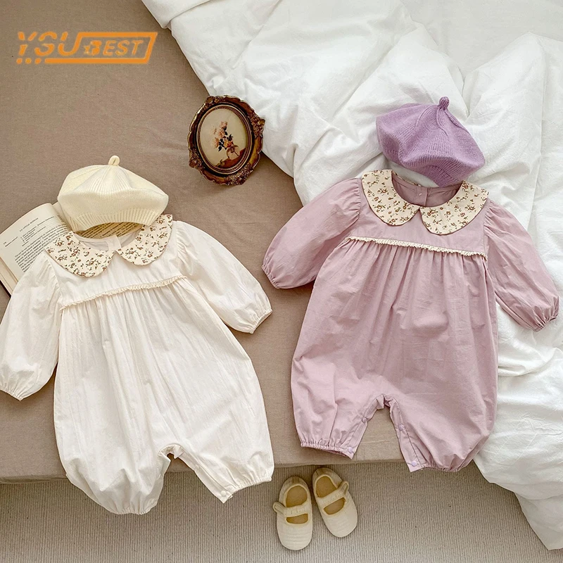 

Autumn Baby Girls Rompers Newborn Kids Baby Girls Sweet Solid Color Rompers Infant Baby Girls Long Sleeve Rompers Clothes