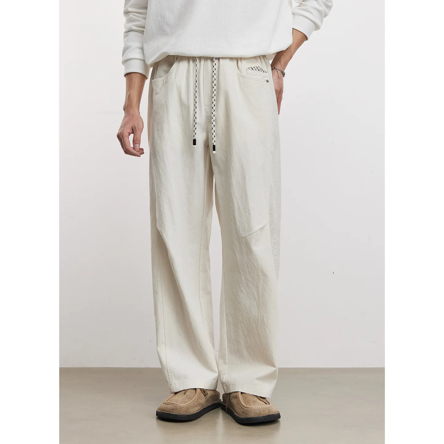 

New Men's Casual Loose WideLeg Pants Drawstring Waist Solid Color Comfortable AllMatch Stylish High Quality Soft Daily Wear Pant
