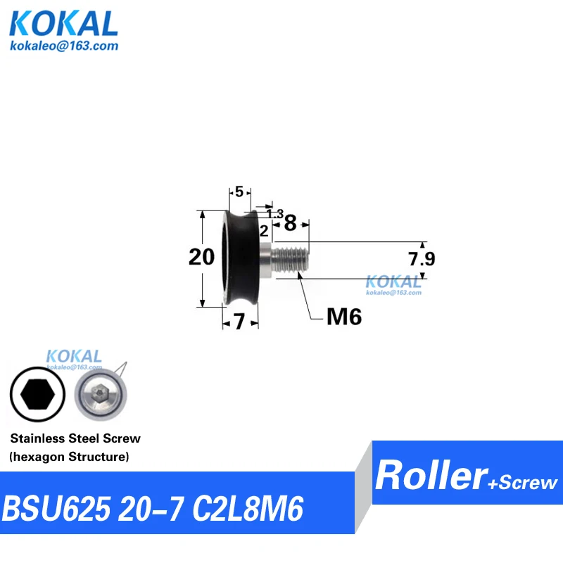 [U0520-7]Free Shipping 10pcs PA66 coated 625zz inner 5mm roller 5*20*7 u groove window minisize bearing roller NON-STANDARD ROLL