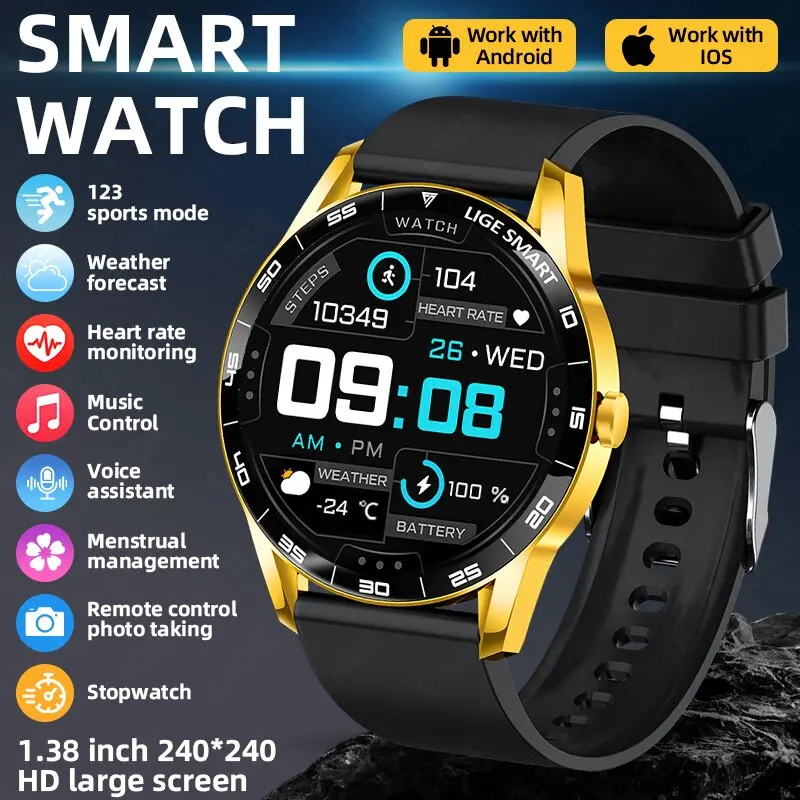 

LIGE 2025 Luxury New Smart Watch Men Full Touch Bluetooth Call Custom Dial AI Voice Waterproof Sports Smartwatch For Android IOS