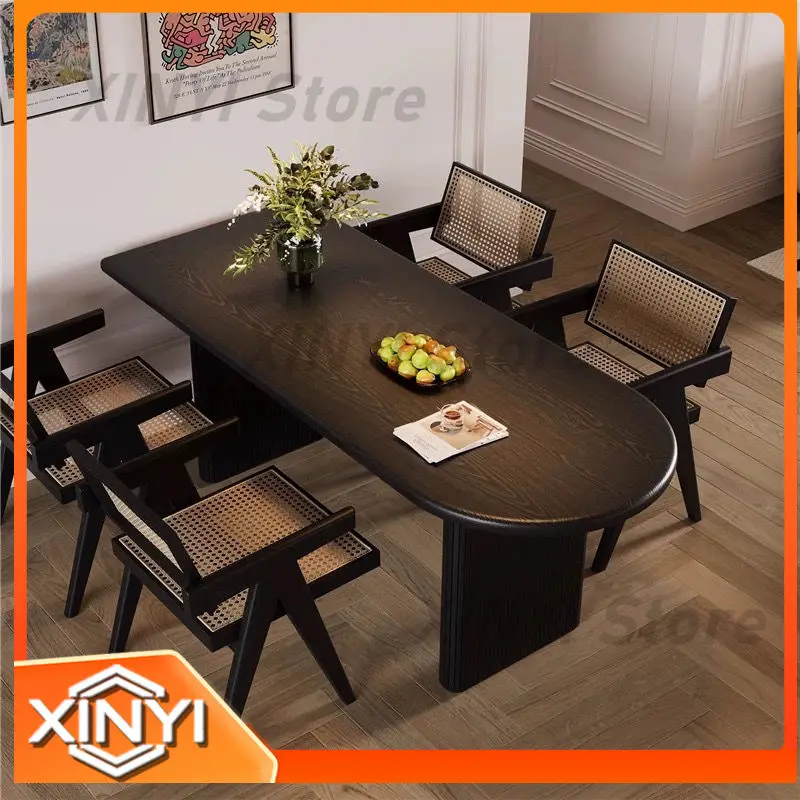 Solid Wood Oval Dining Table Set for Small Spaces Rectangular Kitchen Island Table Minimalist Designer Dining Table for Home