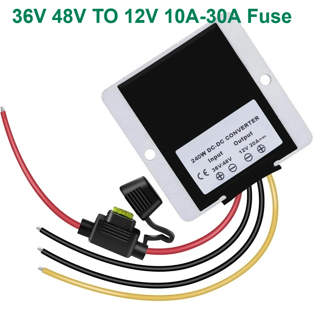 20A 240W 12v Golf Cart 48V 36V to 12V 5A 10A 20A 30A Step Down DC DC Converter Voltage Regulator Reducer Transformer with Fuse