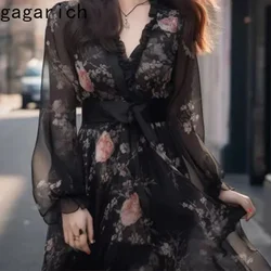 Gagarich Korean Spring 2024 Vestidos High End New Western Style Slimming Temperament Black High End Mid Length Sexy Women Dress