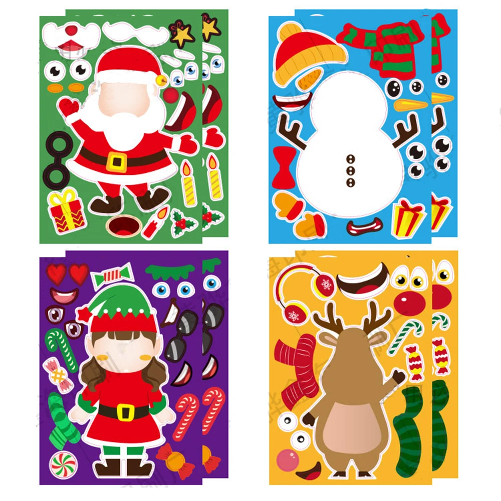 

Christmas Santa Claus snowman Elk DIY Puzzle Sticker Games Funny Assemble Jigsaw Stickers Kids Educational Toys Boy Girl Gift