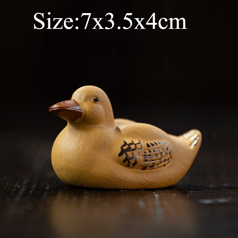 Purple Clay Yellow Duck Tea Pet Handmade Brushed Texture Mandarin Duck Sculpture Cute Lovely Tea Play Ceramic Home Decor Craft