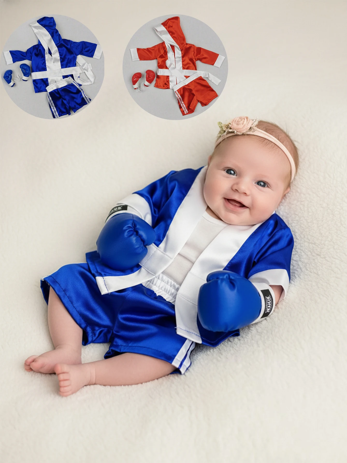Newborn Photography Outfits Baby Boxing Robe Set with Gloves Boxer Shorts Props Boxing Champion Costumes Baby Boy Shower Gift