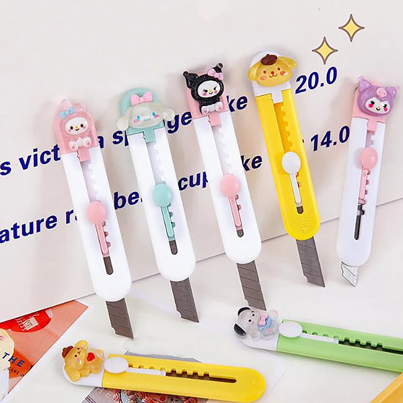 Kawaii Kuromi Cinnamoroll My Melody Paper Cutter Anime Figure Multifunction Student Paper Cutting Utility Knife Kids Gift