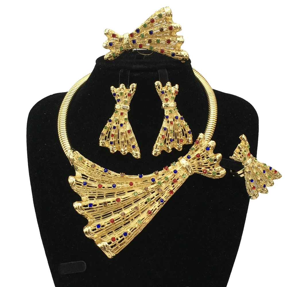 

Latest Italian Gold Plated Jewelry Set Woman Large Flower Pendant Necklace Dubai Jewelry Wedding Party Jewelry Gift FHK18457