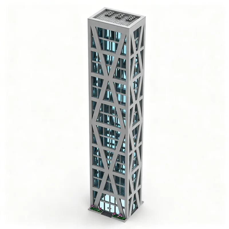 2173pcs MOC City 16-storey High-rise Light Gray Model Building Blocks Toy Birthday 3D Art Education Idea Creative Collection