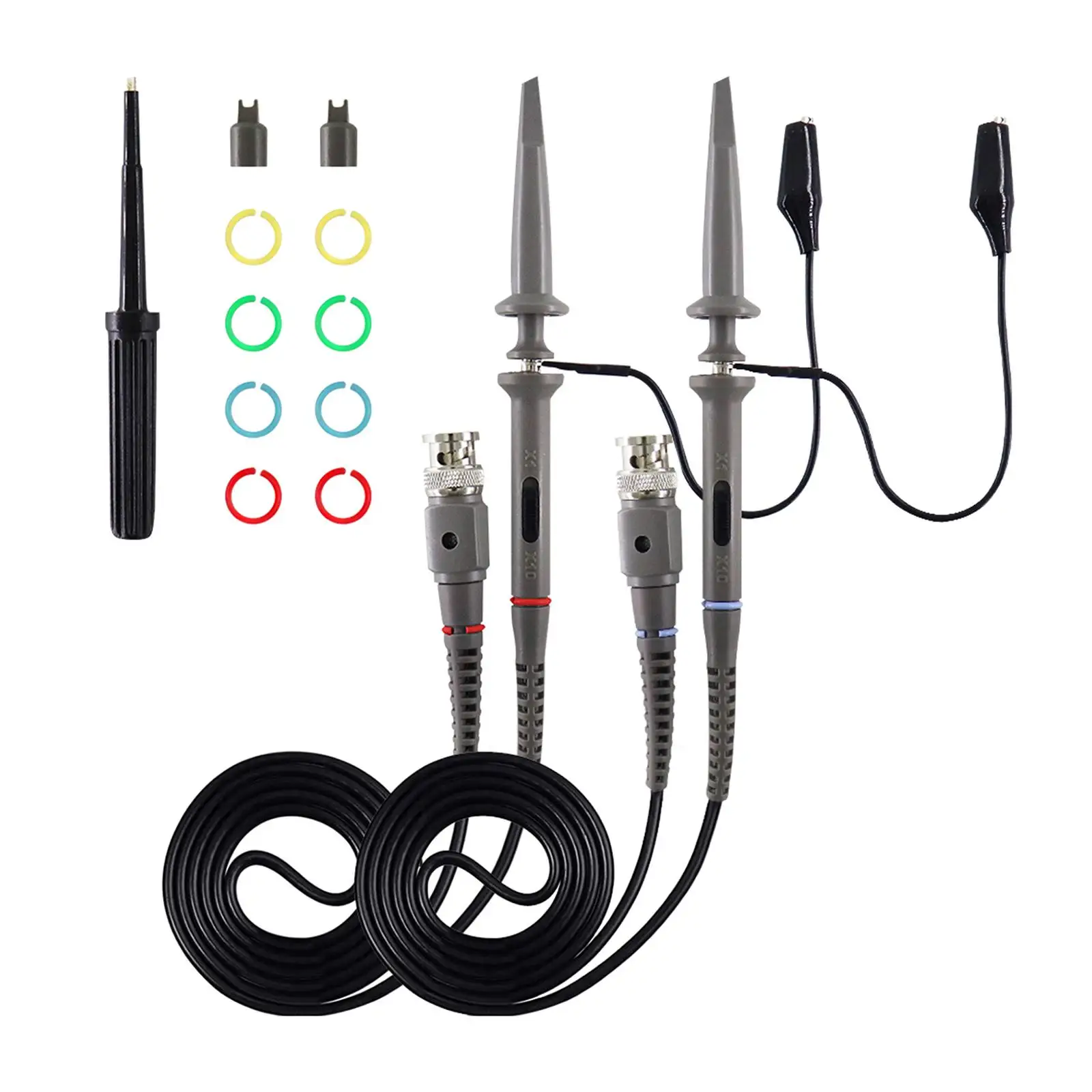 Oscilloscope Probe Kit 100X Tips Clips Rubber 600V Input Resistance Lead Test for Automotive DIY Electrical Devices