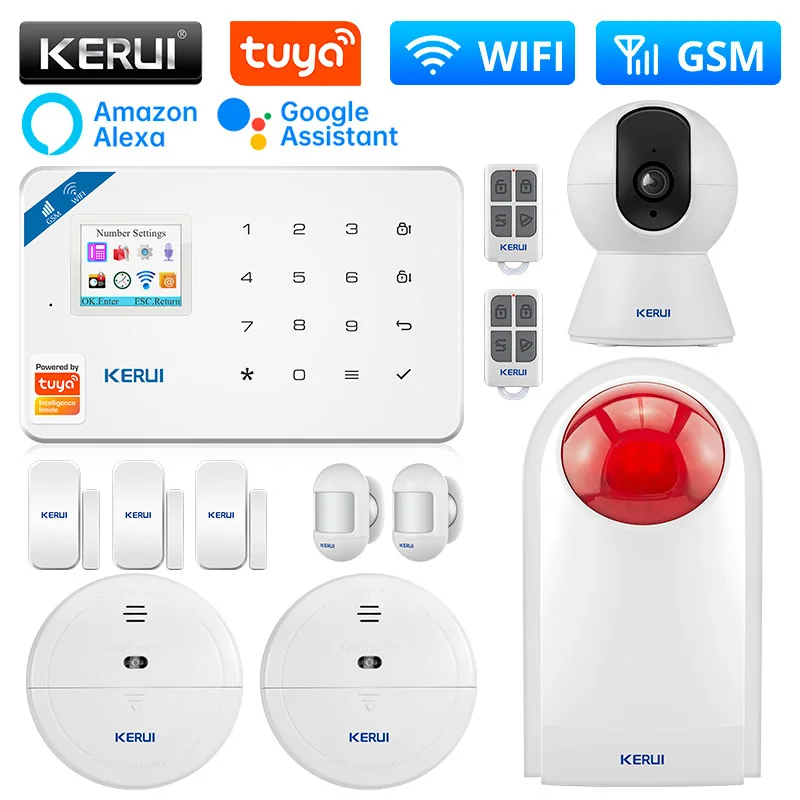 

KERUI W181 Home Security Alarms WIFI GSM Alarm System Support Alexa Tuya Smart House Motion Sensor Door Detector Siren