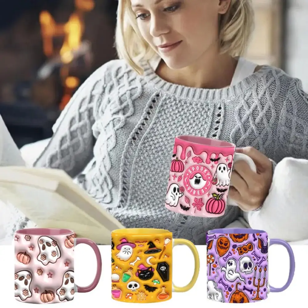 New Ceramic Halloween Coffee Mug With Handle 3D Ghost Mug Spooky Tea Mug