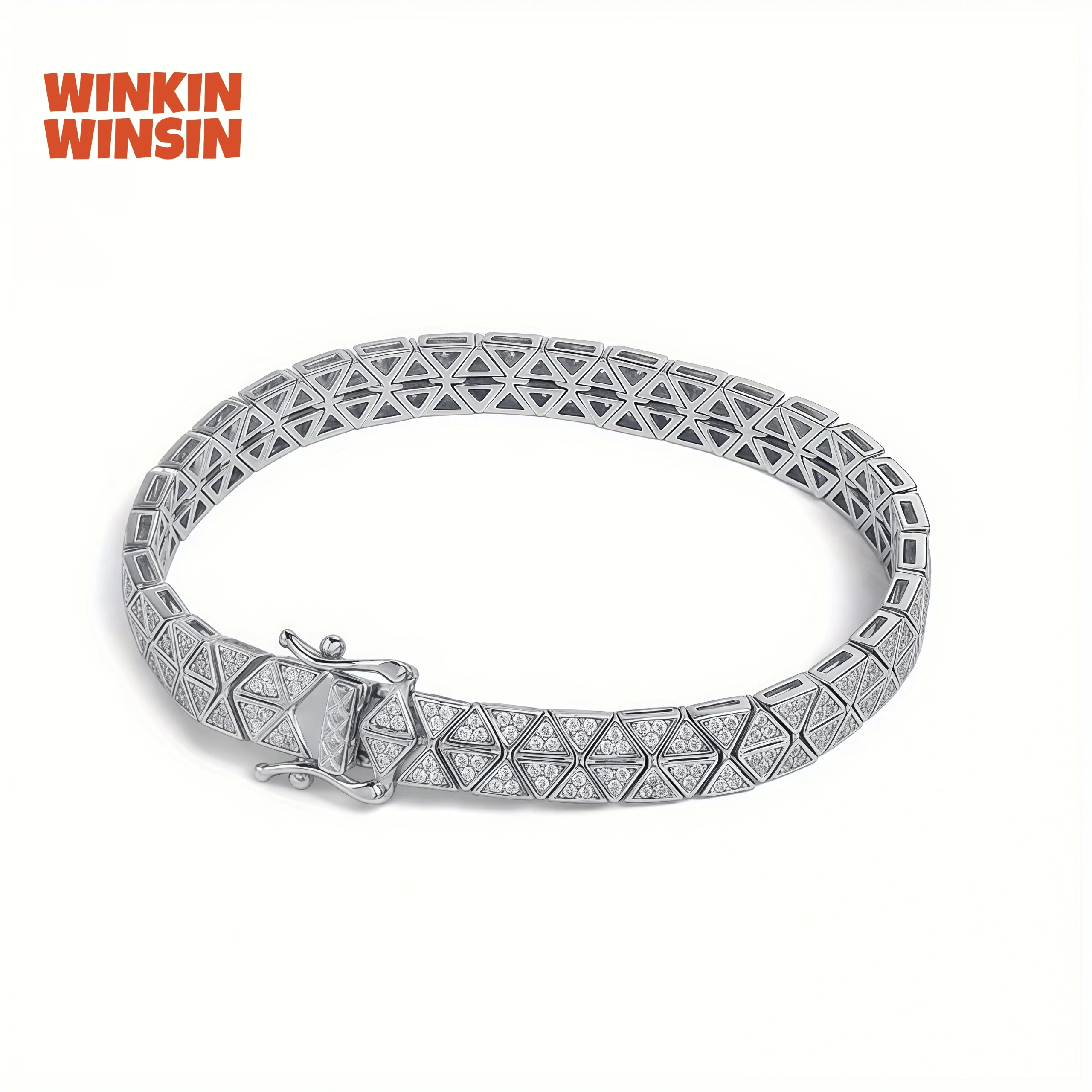 

Winkin Winsin Designer S 925 Sterling Silver Bangle GRA Certificate Bracelet For Women Moissanite Triangle Bracelet Jewelry