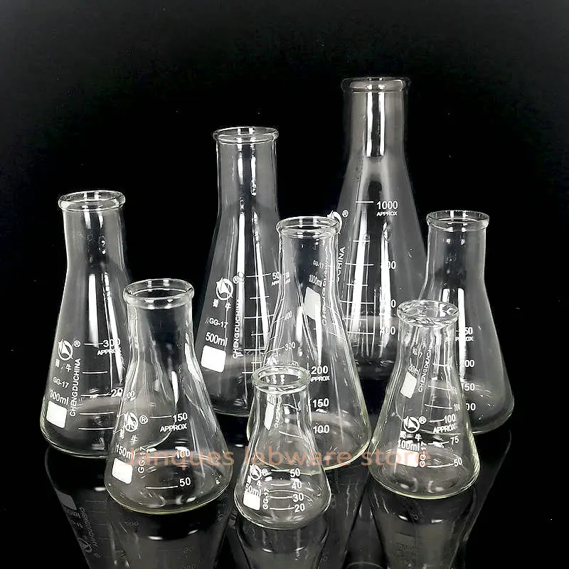 Laboratoryjna kolba ze szkła borokrzemowego o pojemności od 50 ml do 1000 ml Eksperyment chemiczny stożkowa butelka trójkątna