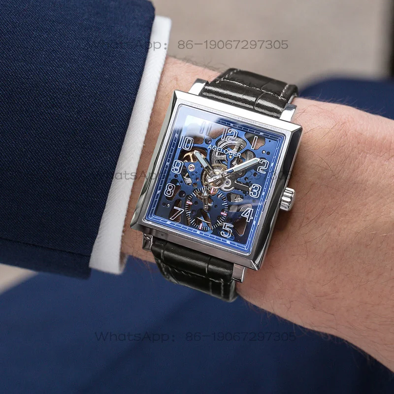 

```AGELOCER Original Luxury Gold Watch Square Hollow Night Light Manual Mechanical Watch Men's Birthday Gift