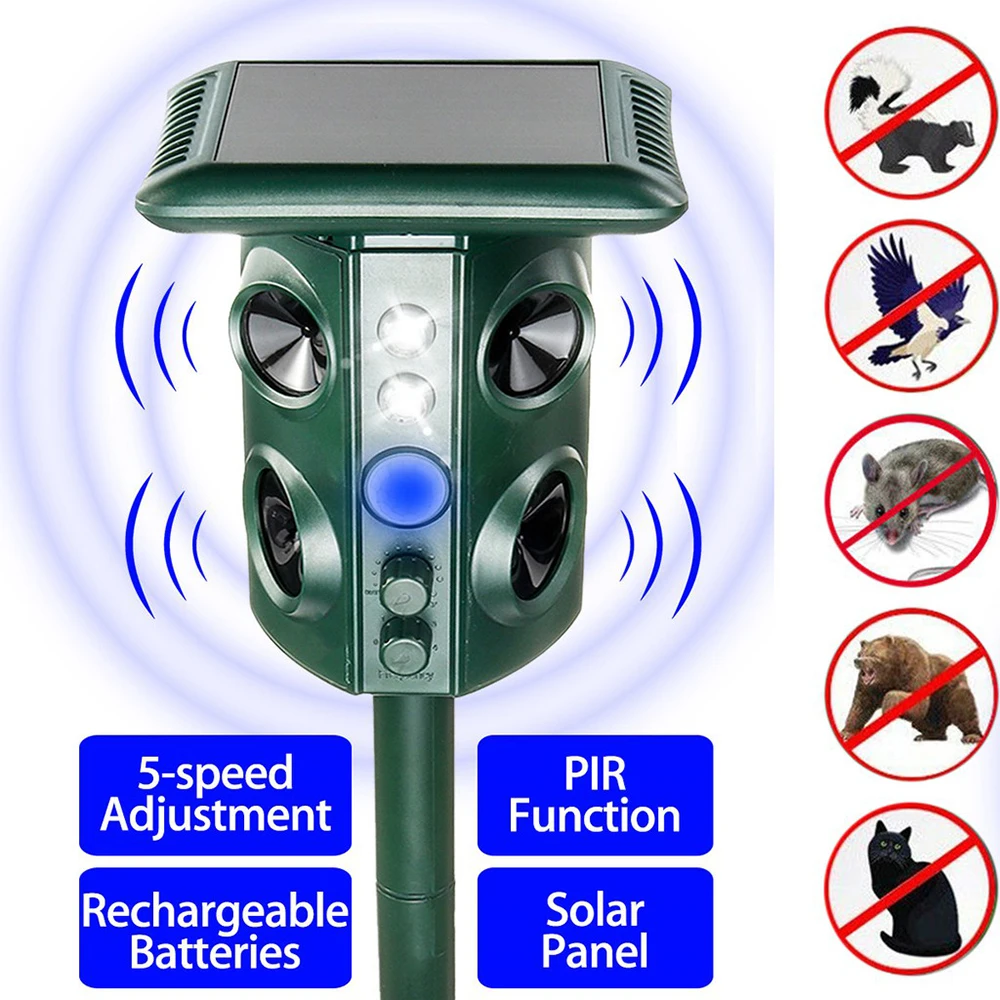 Ultrasonic Solar Power Animal Repellent Pest Repeller Outdoor Dog Cat Bird Mouse Insect Motion Repeller Garden Repeller Tools