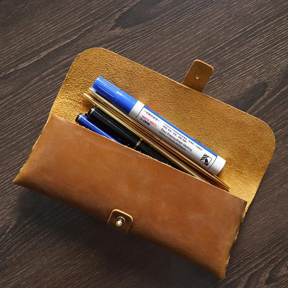 Genuine Leather Pencil Case Retro Pen Bag Large-capacity Stationery Storage Bag Cowhide Glasses Box Wholesale