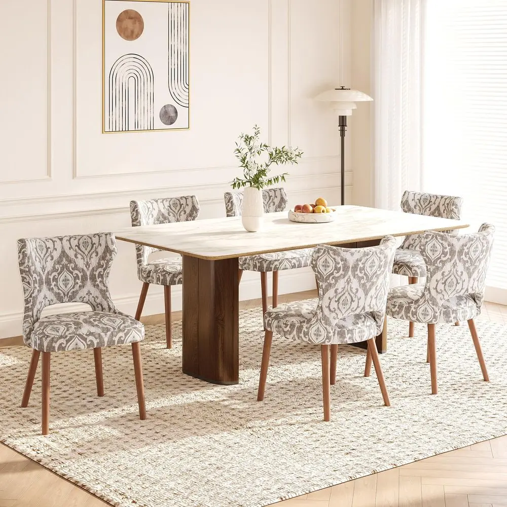 

Dining Chairs Set of 6, Farmhouse Dining Room Chairs with Solid Wood Legs, Mid Century Fabric Kitchen Chairs, holstered Chair