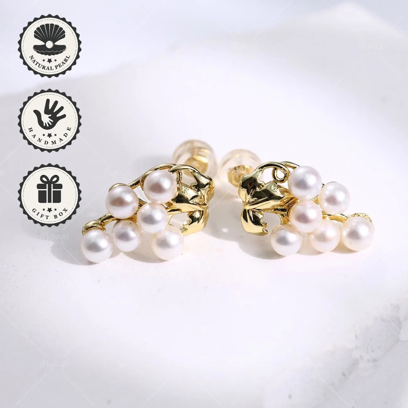 

Mysoya 4–5mm Natural White Freshwater Pearl Golden Grape Stud Earrings Valentine’s Day Birthday Gift for Her
