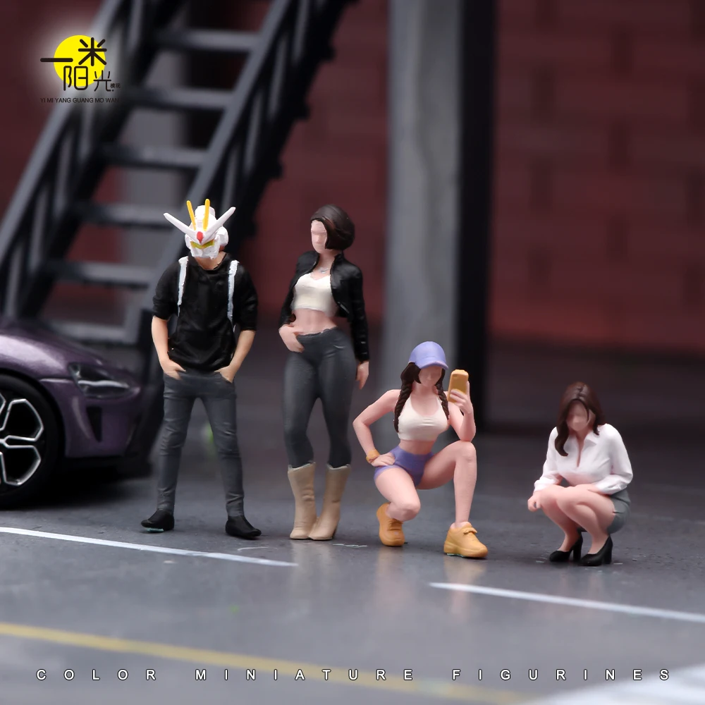 Painted Miniature 1/87 1/64 1/43 1/24 1/18 Shopping Female Walking Dog Figure Model 3D Mini Doll Props Display Scene Matching