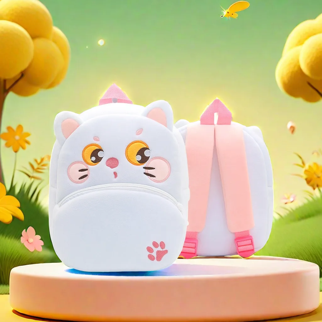 حقيبة ظهر قطيفة على شكل حيوان كرتوني لطيف ، نحلة صغيرة ، قطة ، حقيبة ظهر للطلاب بسعة كبيرة #3