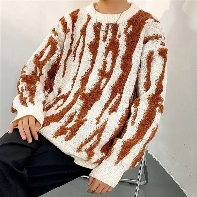 

Уличная одежда в стиле ретро, вязаный свитер, мужской повседневный свитер, универсальный, удобный, из полиэфирного волокна, длинный све, круглый, Ne