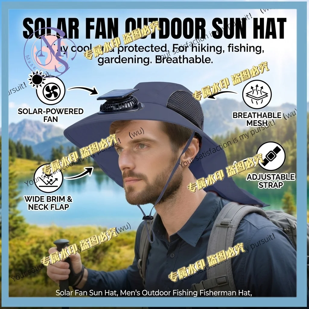Solar fan cap, UV protection USB charging, breathable, fishing cap