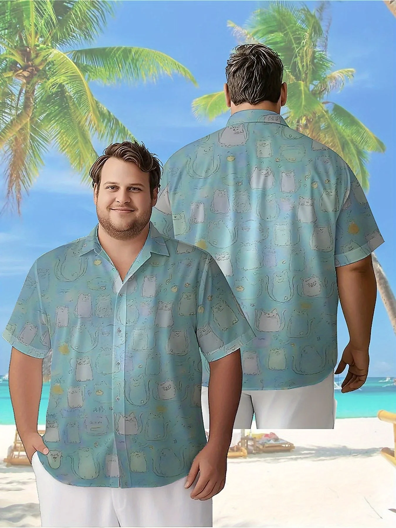 

Men's Plus Size Hawaiian Shirts Healing Cats Pattern, Unisex Aloha Shirts,New Summer Tops Tee,streetwear