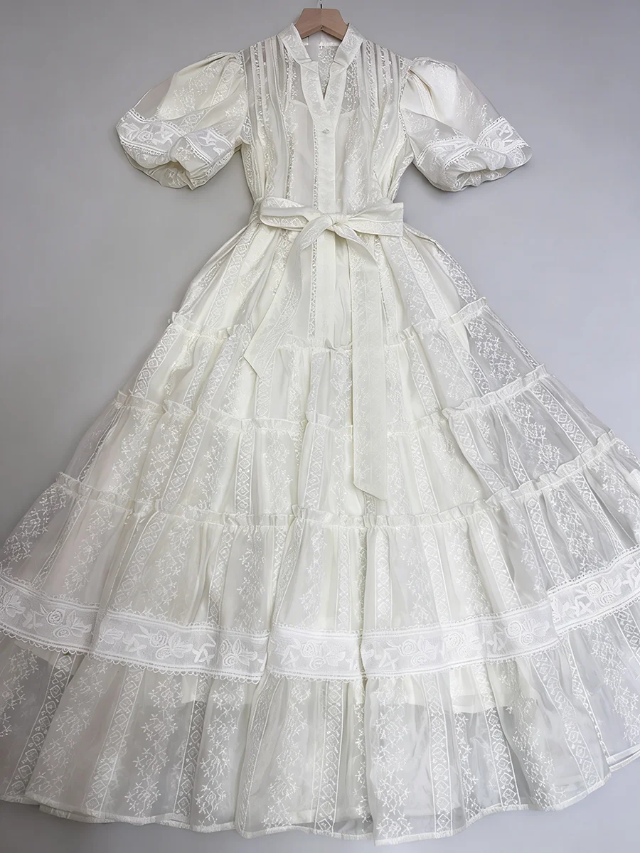 TWOTWINSTYLE Hit Stampa a colori Pieghe impiombate trasparenti Abiti casual per le donne Scollo a V Mezze maniche Patchwork Abito con lacci Donna