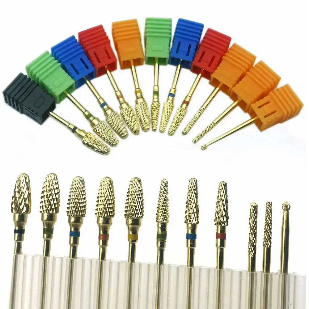 골드 텅스텐 카바이드 버 네일 드릴 비트 커터 전기 드릴 매니큐어 기계 손톱 액세서리 Puntas Para Drill Manicura