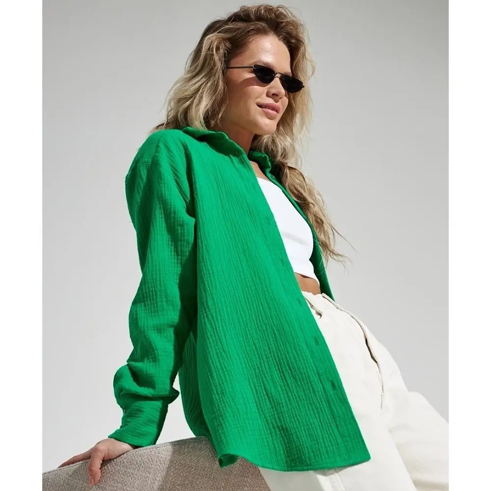 

2025 Spring Cotton Long Sleeve Solid Shirts Women Casual Comfortable White Top Femme Buttons Women's Tops And Blouses Shirt
