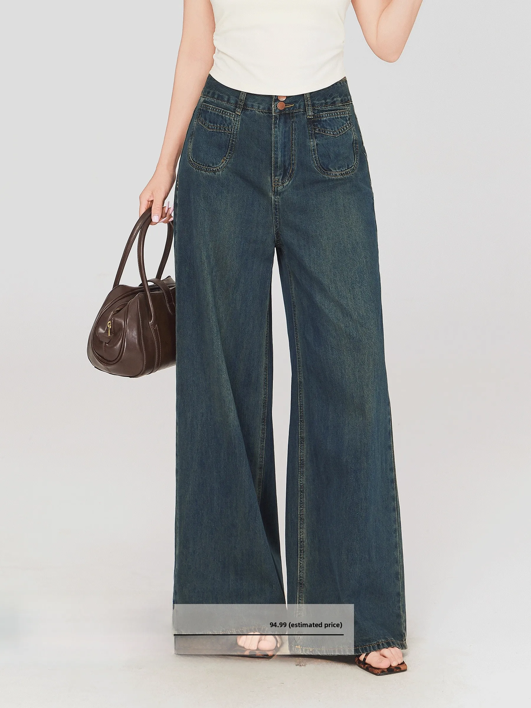 

Женские широкие джинсы больших размеров на подкладке, повседневные брюки с высокой талией в американском стиле, износостойкие синие брюки с высокой талией