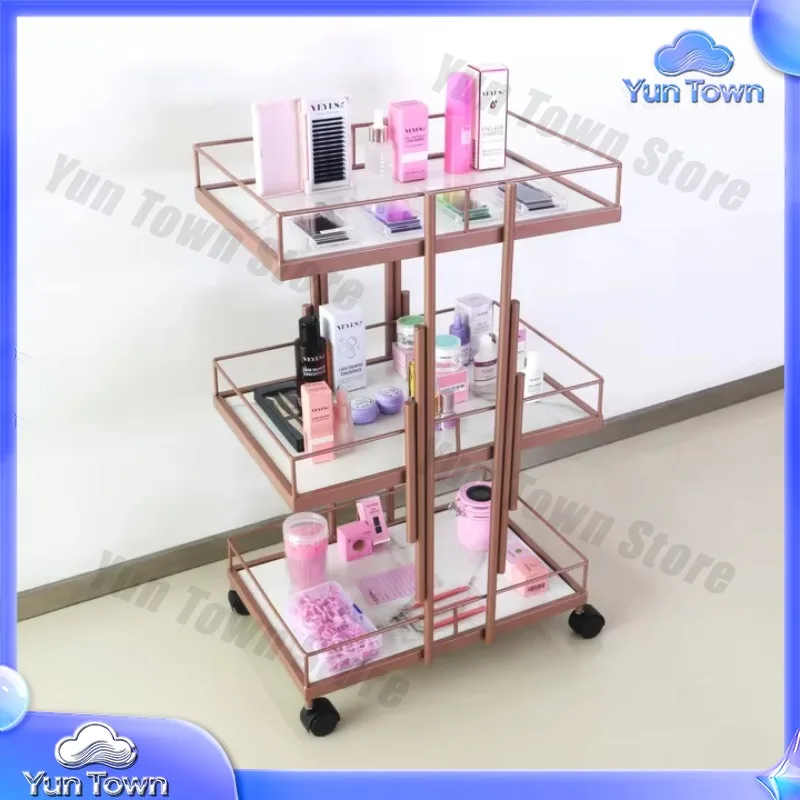 VEYES 3-Tier Metal Utility Trolley Practical Storage Cart Lockable Wheels Salon Organizer Manicure Eyelash Working Tools Hand