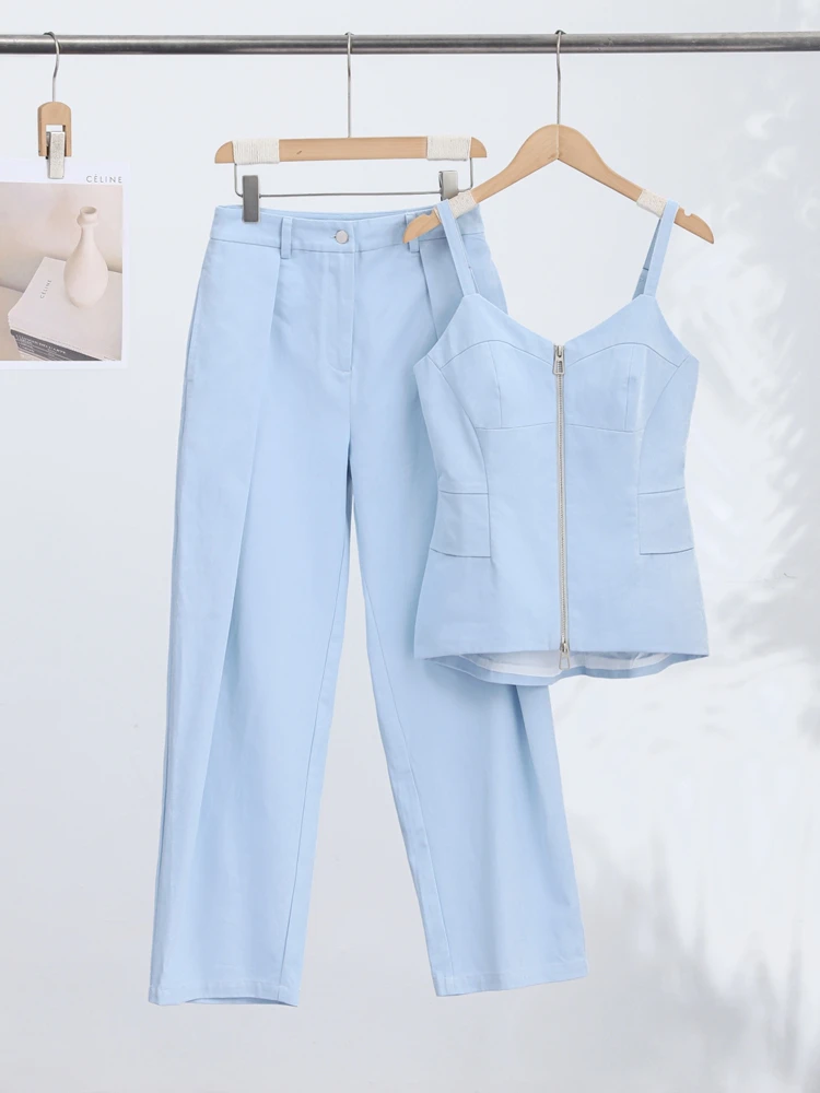 Spaghetti-Träger-Top mit Reißverschluss und Taillenbetonung für Damen, sexy V-Ausschnitt, ärmellos, rückenfrei, schmal geschnitten, figurbetontes Oberteil, charmante Damen-Partykleidung, Streetwear – Detail 3
