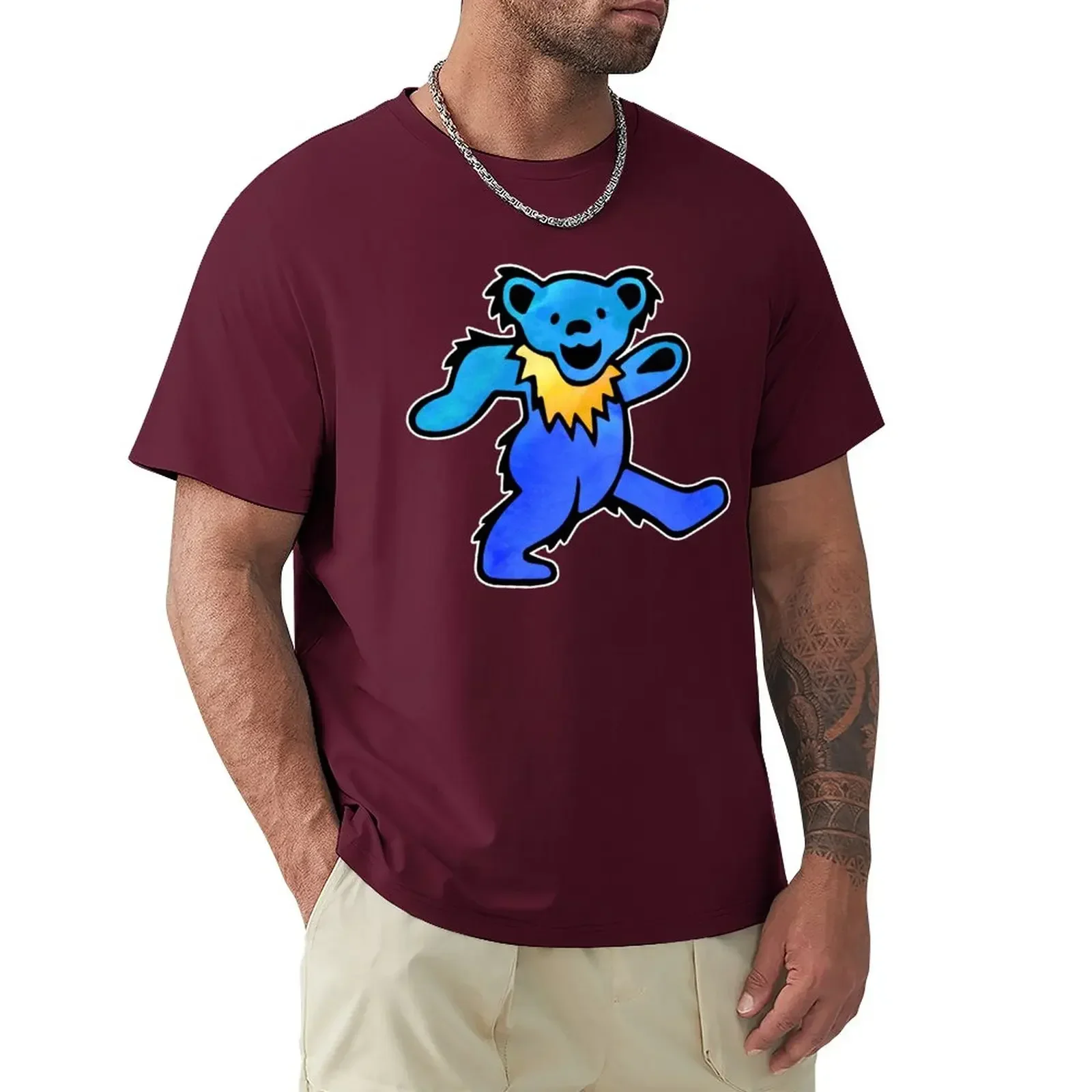 Blouse blacks boys animal print big and tall t shirts for men Blue Grateful Dancing Hippie Classic Rock Dead Bear T-Shirt summer image 2