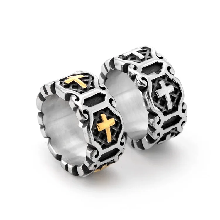 Punk Vintage Black Big Cross Ring For men Party Jewelry Men Trendy Gothic Gold Color Finger gift  Jewelry