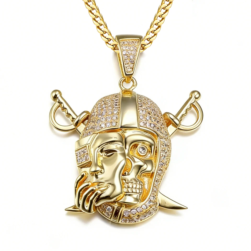 VANAXIN Pendants Necklaces for Men Mask Cubic Zirconia Punk Hip Hop Rock Strange Fashion Jewelry Male
