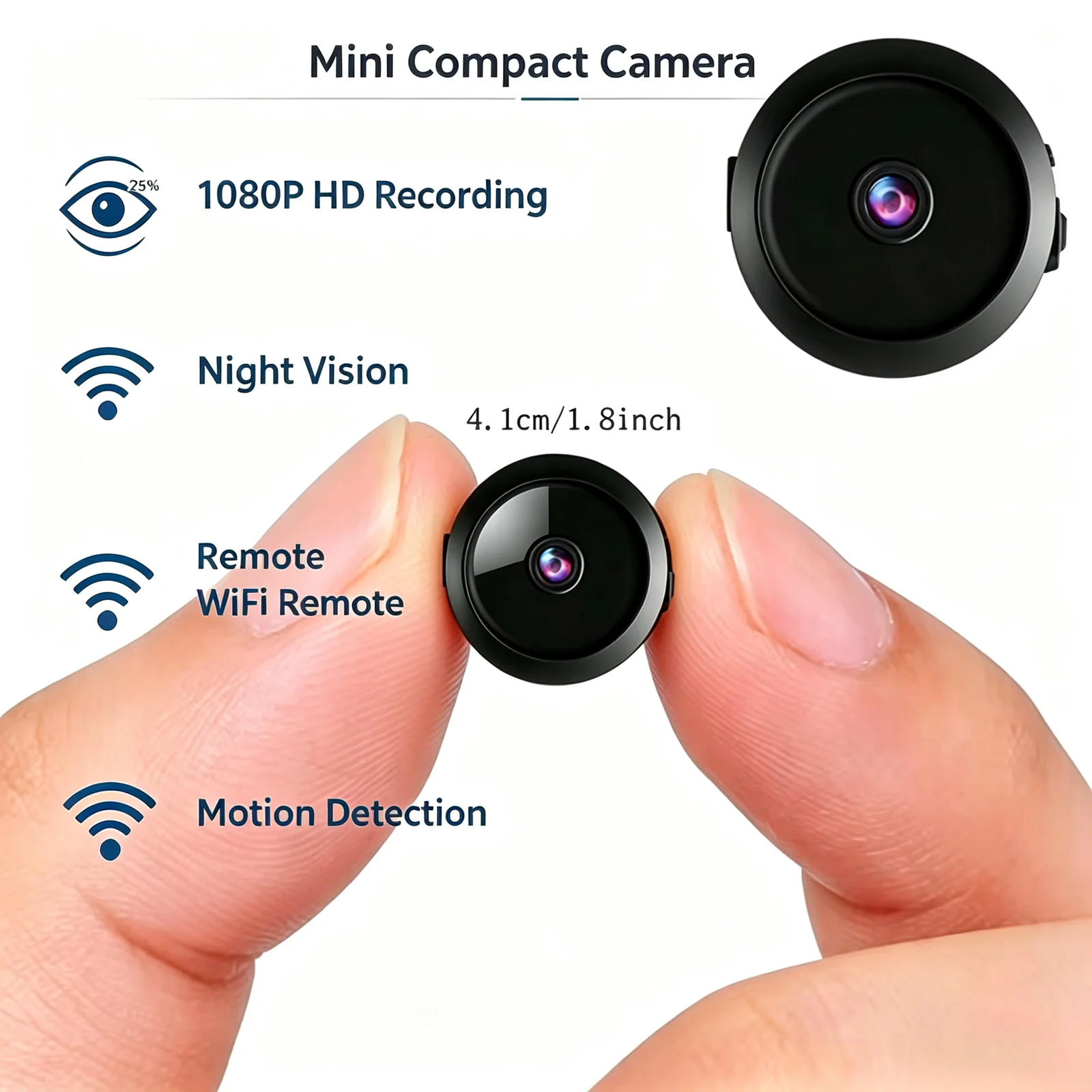 E24 Mini WiFi Security Camera, 4K Ultra HD tiny surveillance cam with infrared night vision, motion detection alert, loop recording. Compact portable design for home, office, car indoor monitoring. Real‑time phone remote view, easy setup