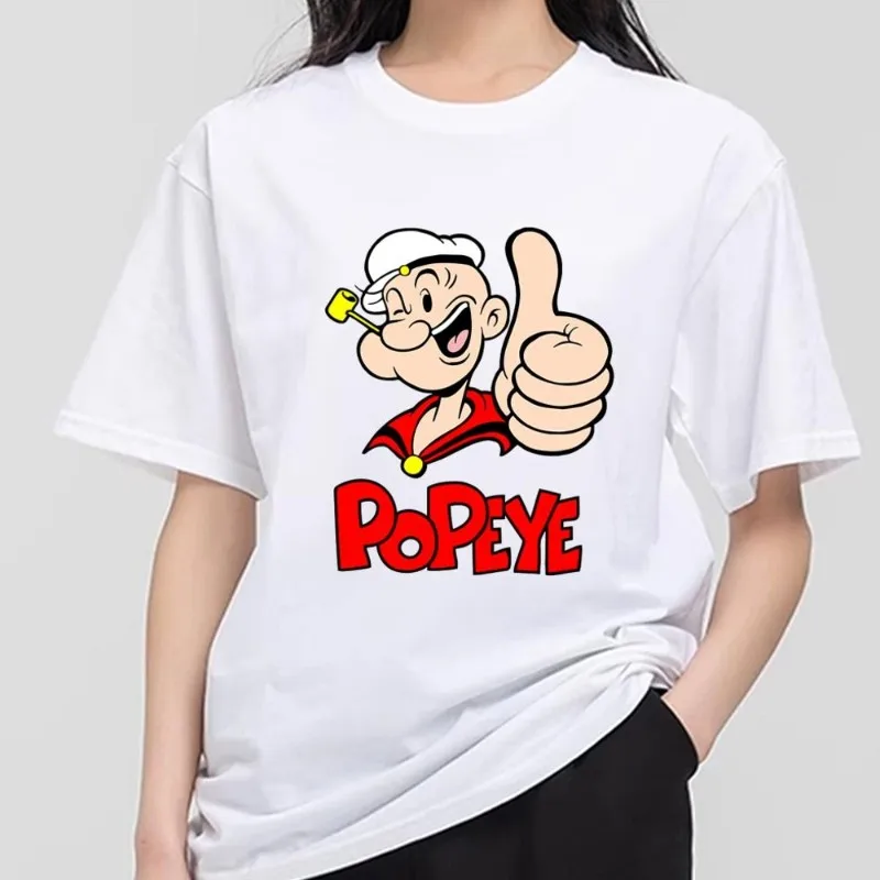 P-Popeye Cartoon T Shirt Men Couple Combination Clothes Short Sleeve Collar Fashion T-shirt Women Cotton