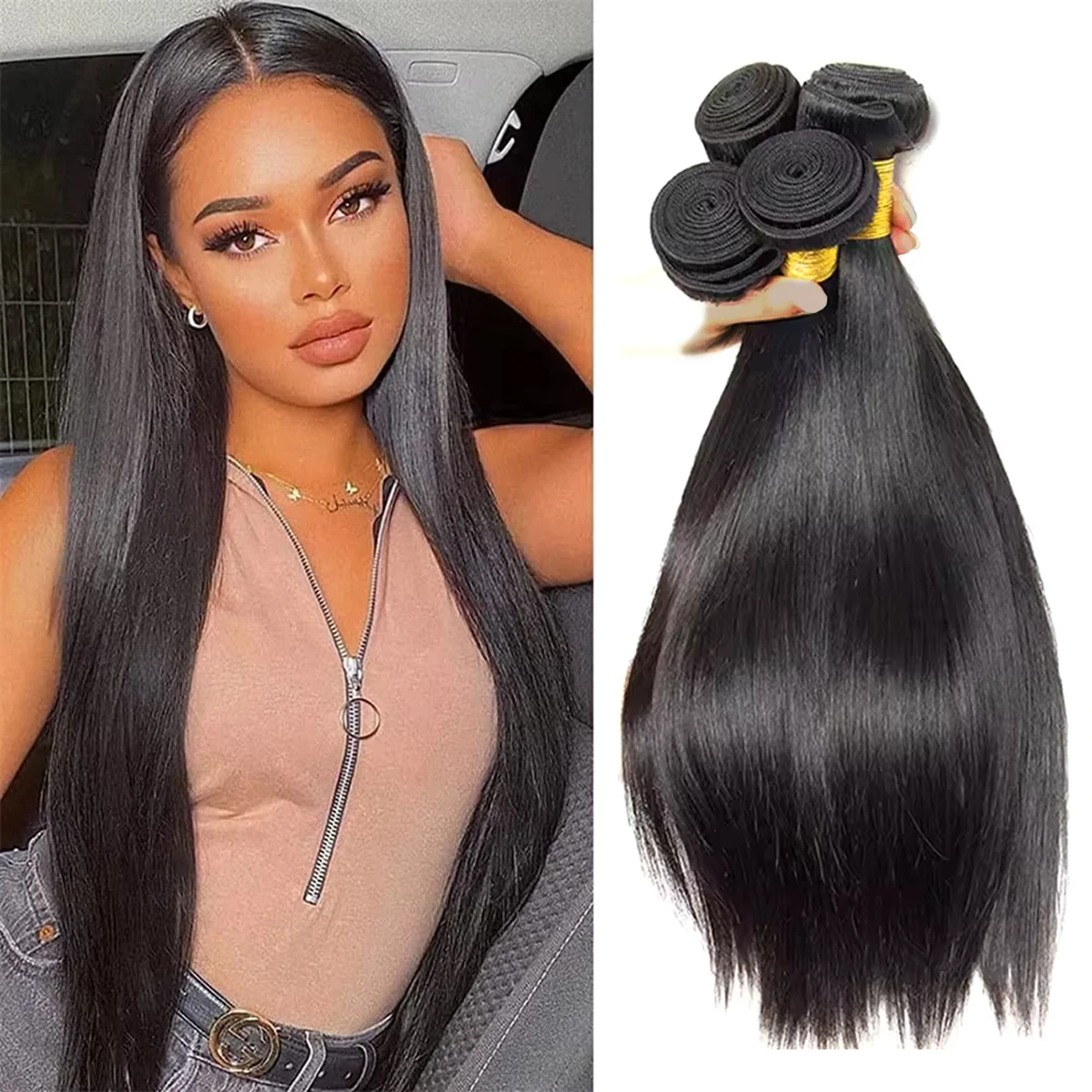 16A Straight Hair Brazilian 30 Inch Straight Human Hair Weave Bundles Natural Black 100% Human Hair Bundles Remy Hair Extensions