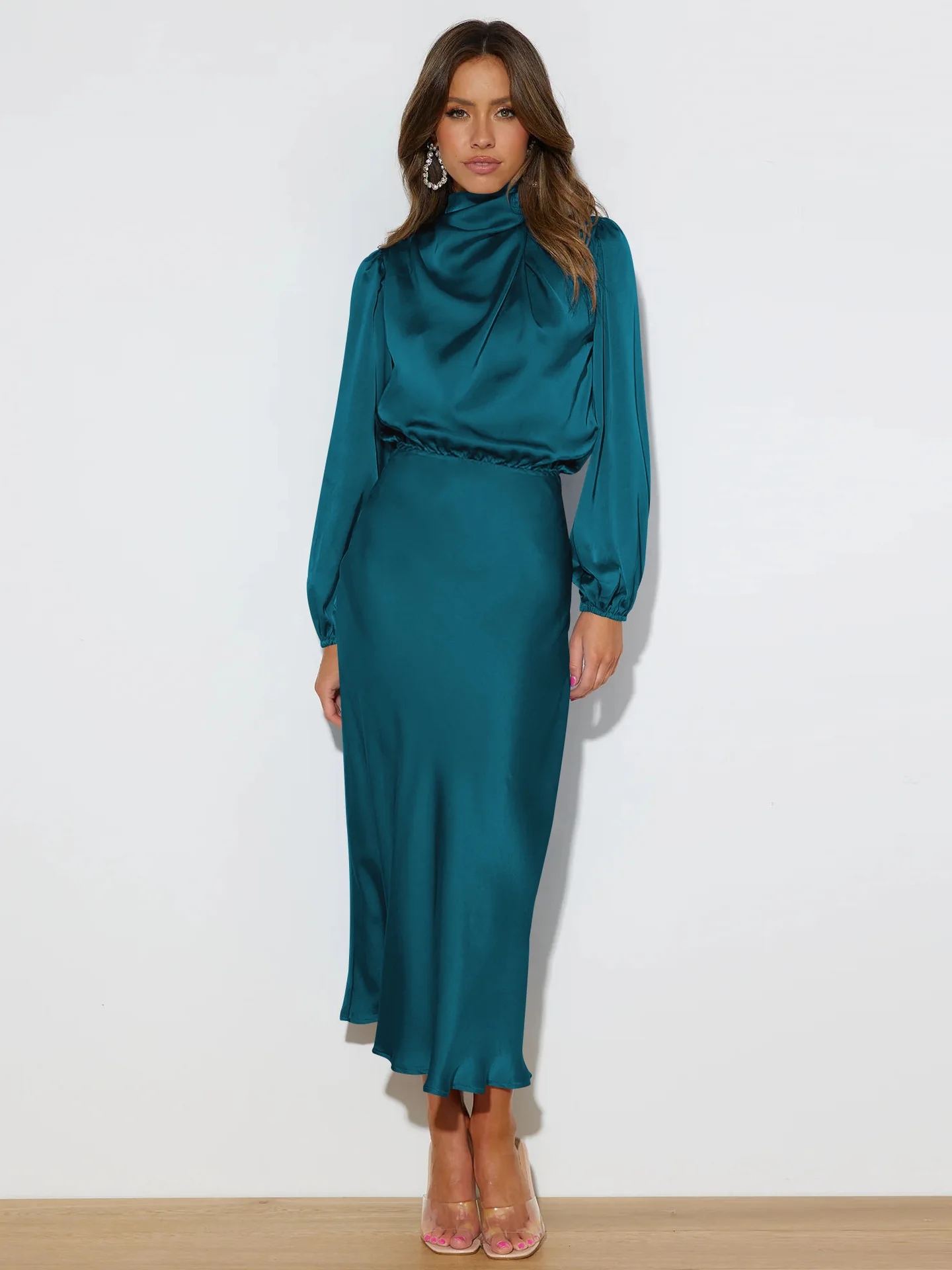 2024 Herfst Nieuwe Dameskleding High-End Satijn Lange Mouwen Losse Jurk Met Elegant Temperament Vrouwen Avond gift Jurk