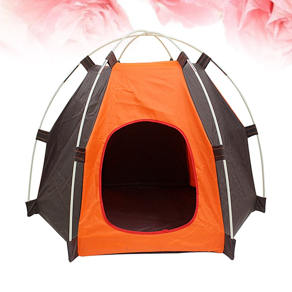 

Indoor Dog House Pet Bed Foldable Tent up Camping Sun Protection Outdoor Cat Orange